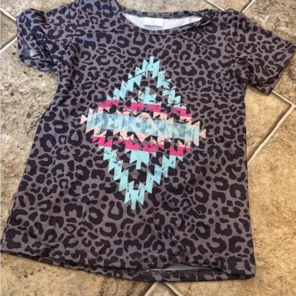Leopard Print Kids Shirt with Geometric Design